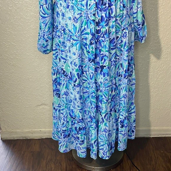 Lilly Pulitzer Blue and Green Off-Shoulder Dress - Picture 4 of 12